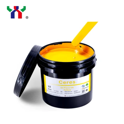 Tinta de impressão flexográfica Ceres forte força adesiva UV/LED de alta qualidade para impressão de papel e etiquetas (materiais PP, PET), cor amarela, 5kg/barril